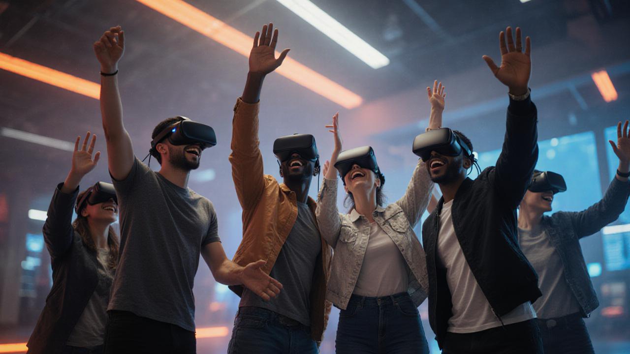 Геймъри с VR очила в модерна среда